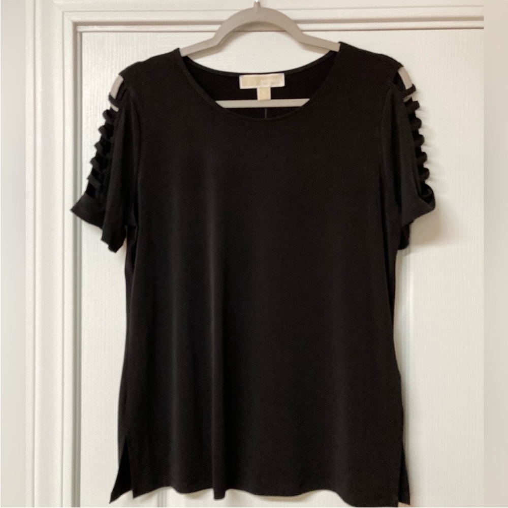 Michael Kors Black Lattice Sleeve Plus Size Top 2X